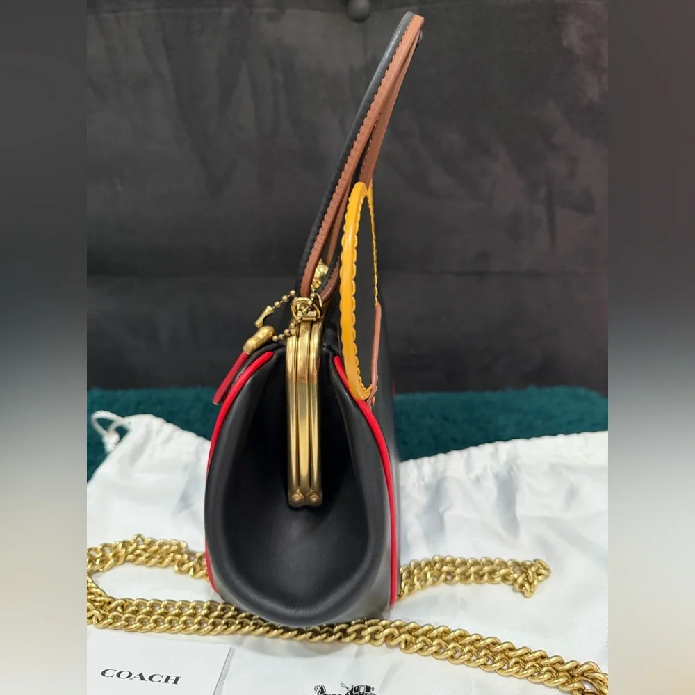 COACH Disney Mickey Mouse x Keith Haring Kisslock Satchel Black - Picture 4 of 11